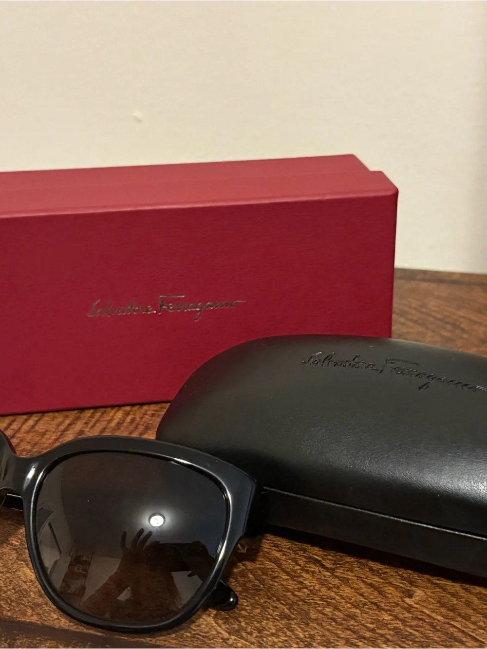 Salvatore Ferragamo Black Frame Sunglasses with Brown Lenses